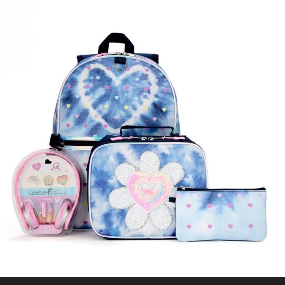 Locker Club Kids 17” Backpack with Headphone Set- Denim Daisy